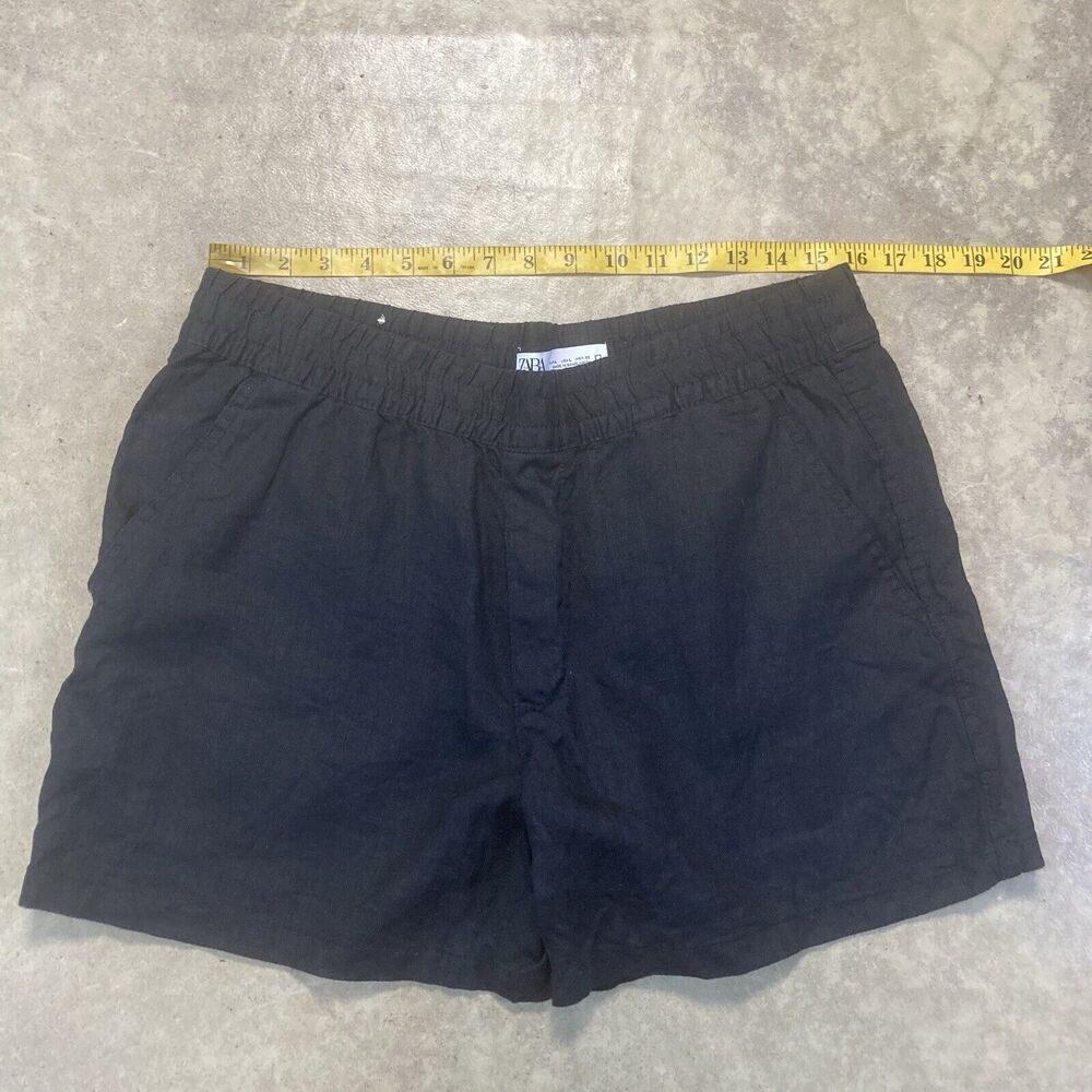 Zara Shorts Womens Large Black Pull On Linen Vacation Resort Pockets